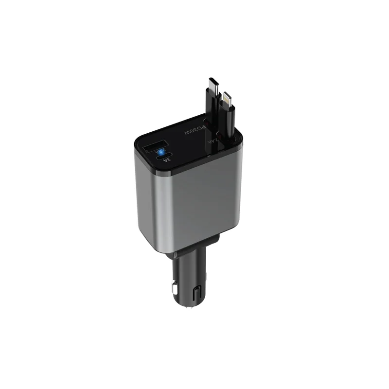 Green-Lion-Retractable-50W-Car-Charger شارژر فندکی کابل سر خود ۵۰ وات گرین لاین